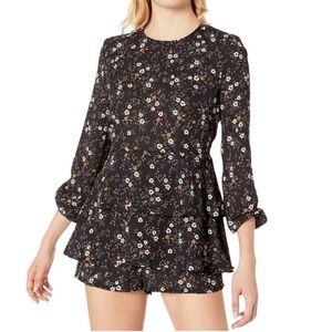 BB Dakota Black Floral Long Sleeve Romper